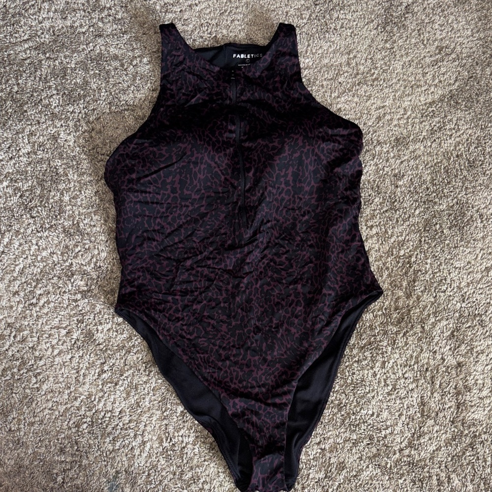 Fabletics Black and Purple Animal Print Swimsuit